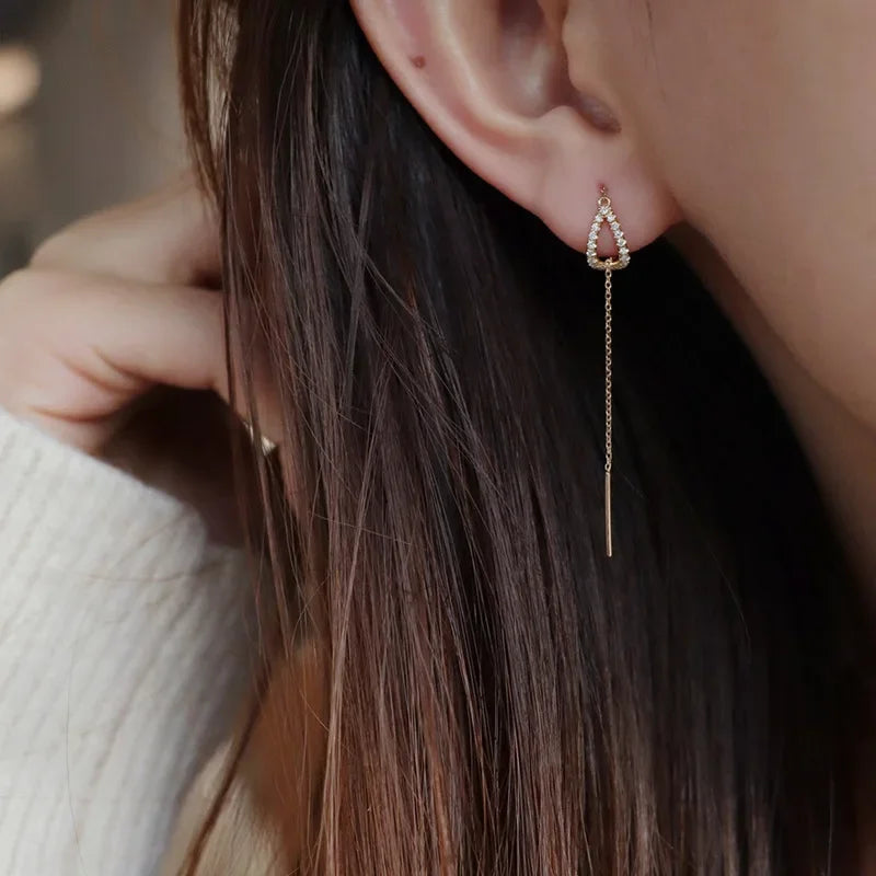 Boucles d'Oreilles Pendantes Zircon Cristal — Ear Line Rose Gold Femme
