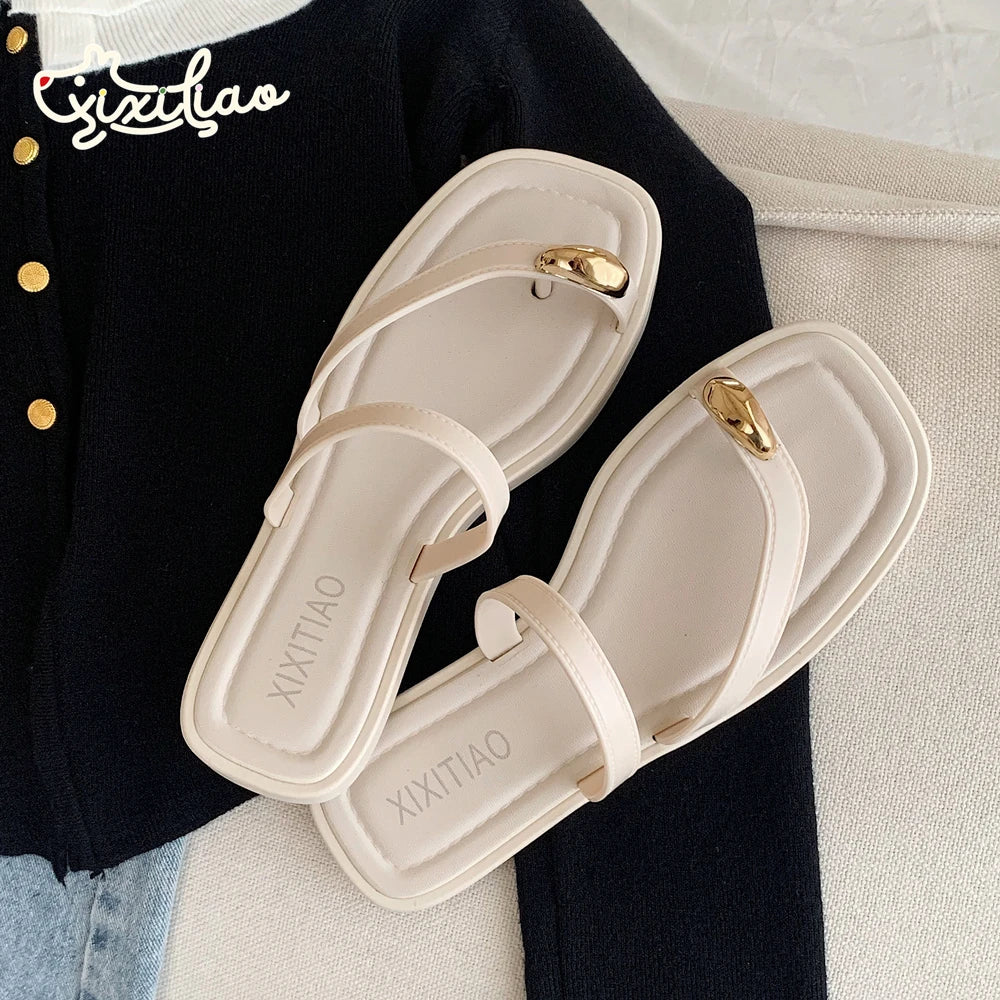 Sandales Minimalistes Style Français Bout Carré Ankle-Wrap Femme — Plage Été