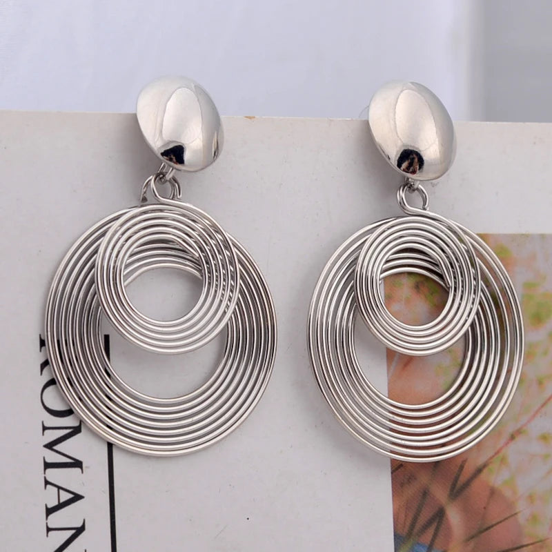 Boucles d'Oreilles Rondes Statement Dorées & Argentées — Bijou Géométrique Femme