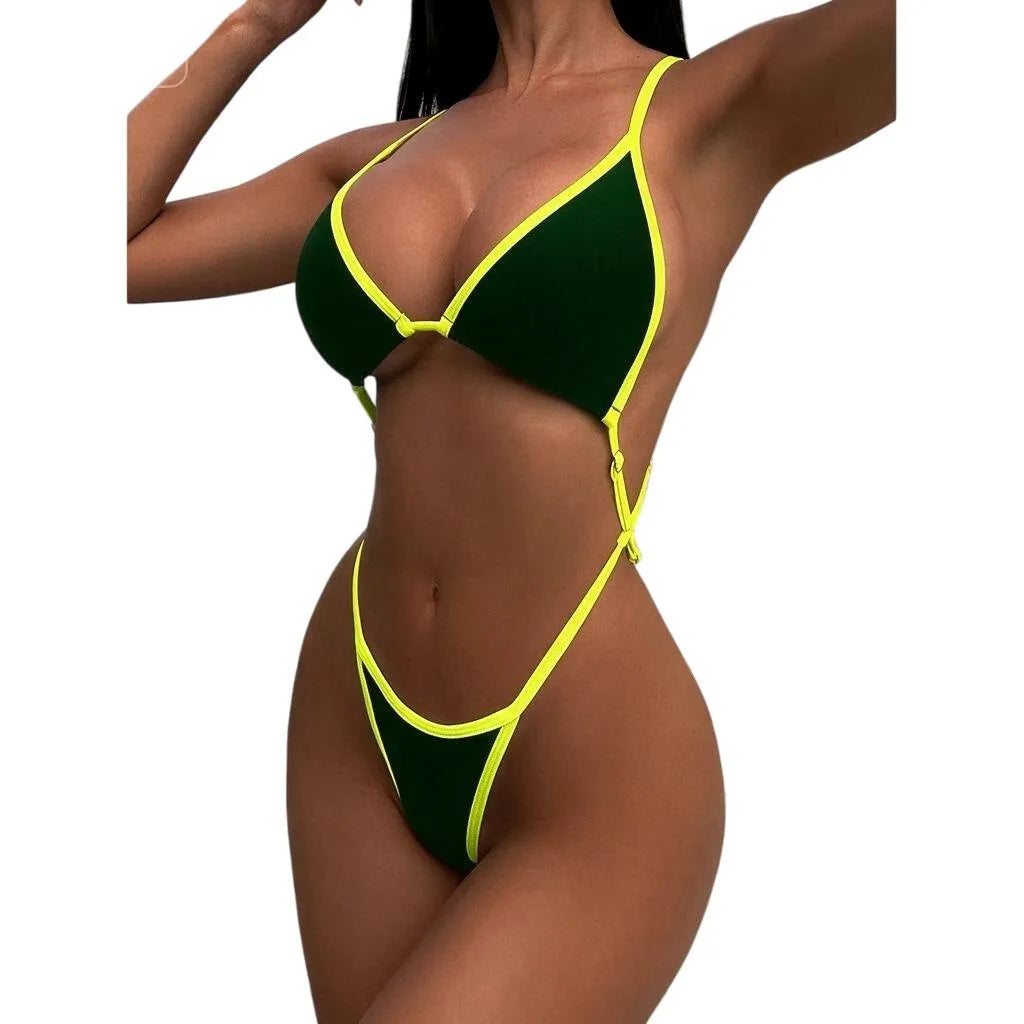 Maillot Une Pièce Halter Bicolore — Femme Sexy