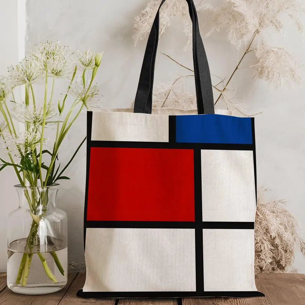 Tote Bag Canvas Style Mondrian — Sac Courses Éco-Responsable Grande Capacité