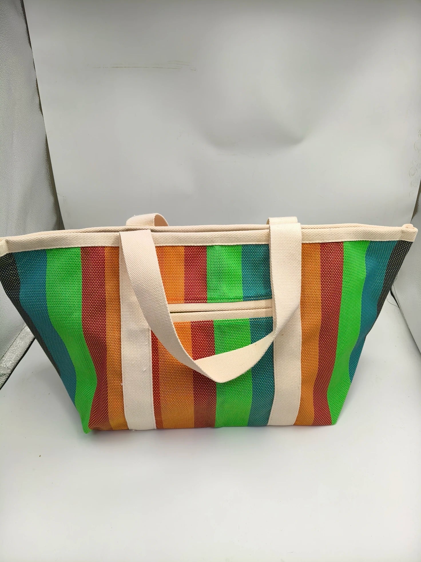 Sac Cabas Rayé Été — Tote Bag Nylon Grande Capacité Multi-Poches Réutilisable