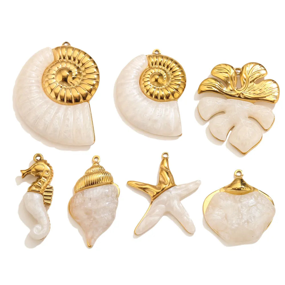 Lot 2 Breloques Coquillage & Étoile de Mer Acier Inoxydable — Pendentifs Bijoux Plage Fait Main
