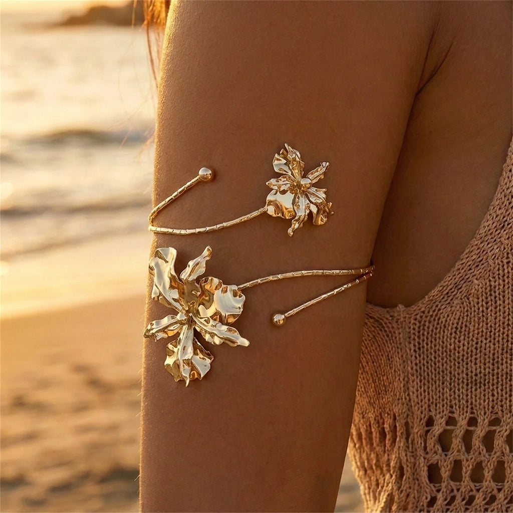 Bracelet Bras Fleur Émail Boho Ajustable — Bijou de Corps Plage Femme