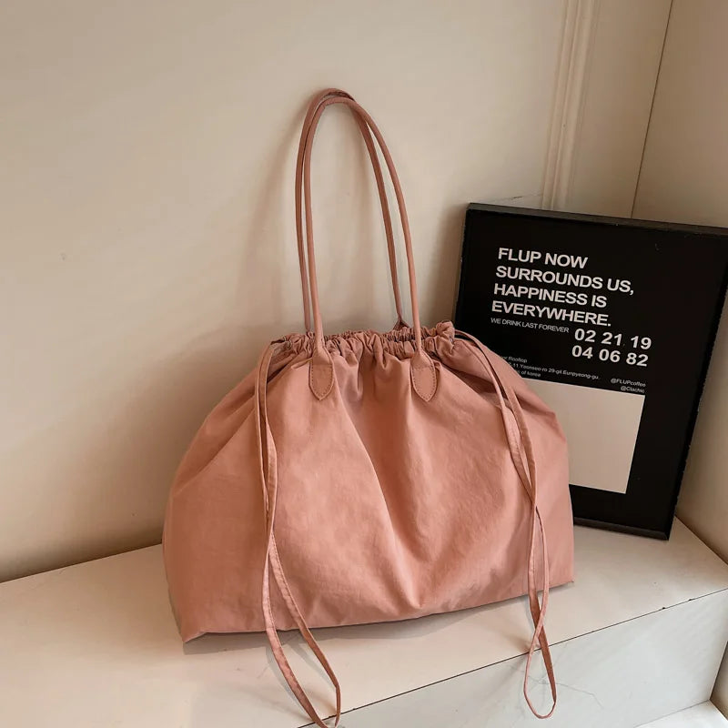 Grand Sac Seau Nylon Cordon — Tote Bag Léger Grande Capacité Femme