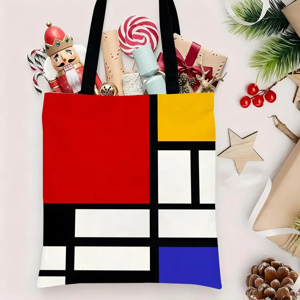 Tote Bag Canvas Style Mondrian — Sac Courses Éco-Responsable Grande Capacité