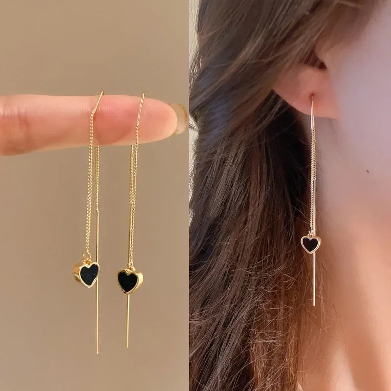Boucles d'Oreilles Pendantes Zircon Cristal — Ear Line Rose Gold Femme
