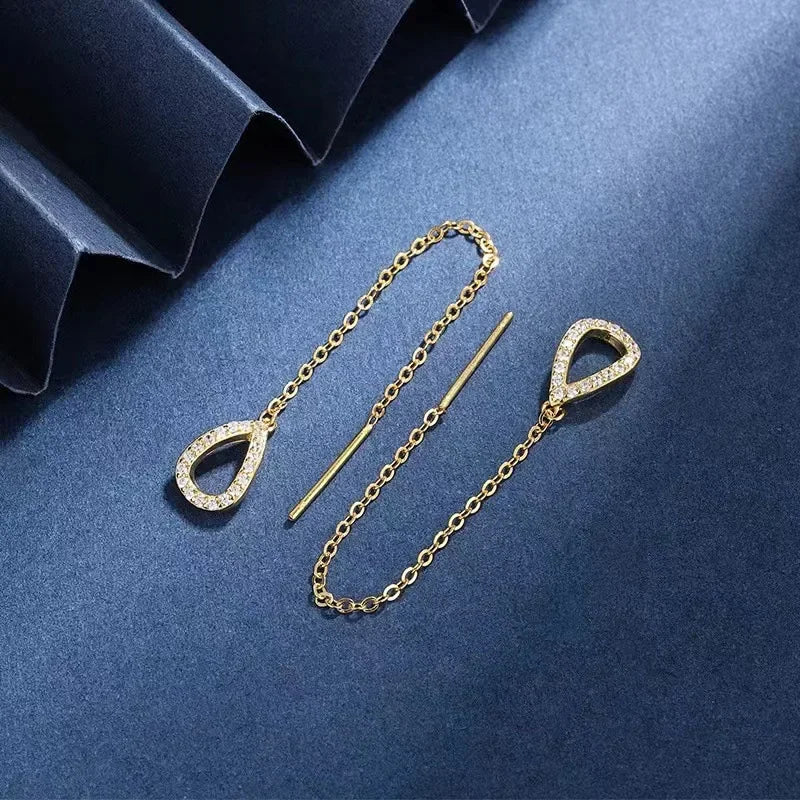 Boucles d'Oreilles Pendantes Zircon Cristal — Ear Line Rose Gold Femme