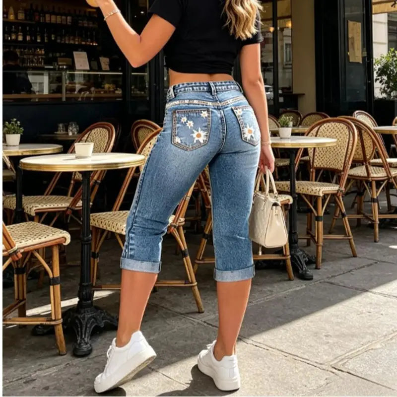 Jean Capri Taille Haute Femme – Coupe Slim Denim Style Rétro