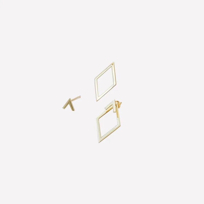 Boucles d'Oreilles Géométriques Carrées — Puces Triangles Détachables Acier Femme