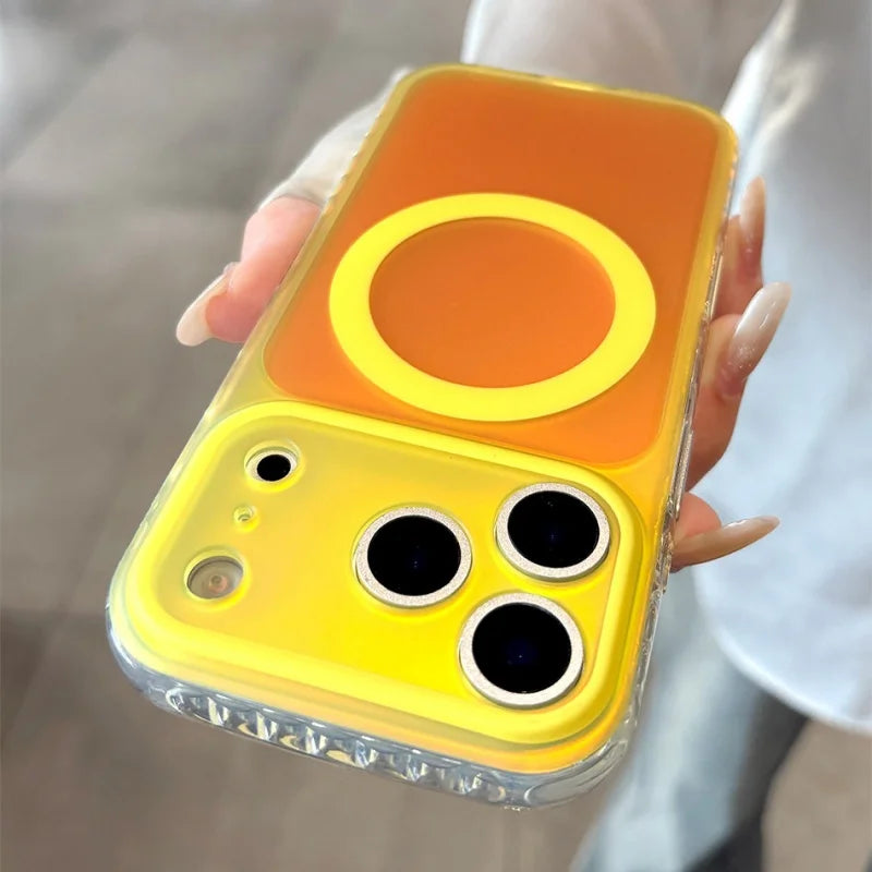 Coque Aurora Laser Gradient MagSafe — iPhone 15 à 17 Pro Max, Candy Color, Chargement Sans Fil