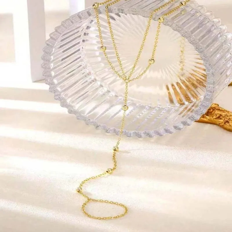 Chaîne Cheville Doigt Y Perlée Dorée — Bijou de Pied Plage Femme