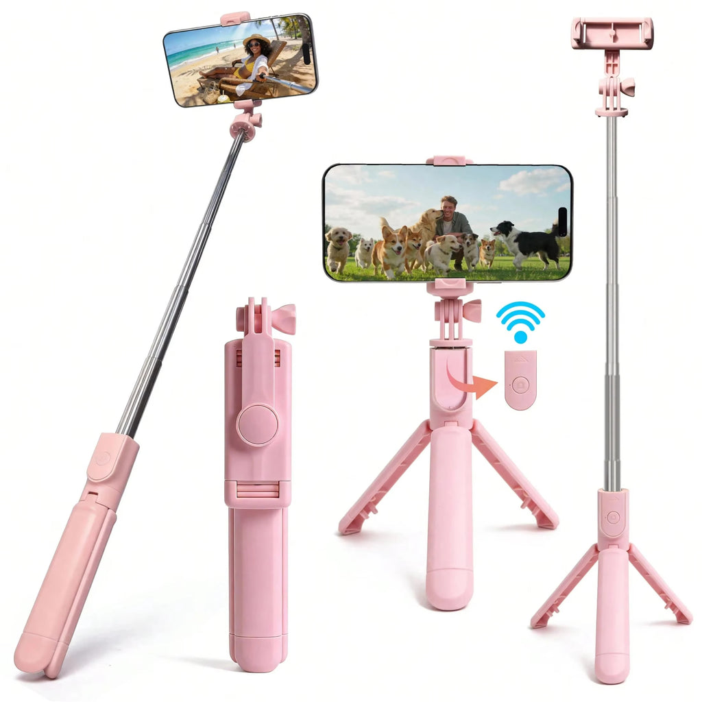 Perche à Selfie Sans Fil avec Trépied Intégré & Télécommande — Rotation 360°, Hauteur 71 cm