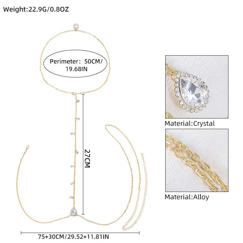 Chaîne de Dos Strass Zircon Dorée — Bijou de Corps Femme Mariée