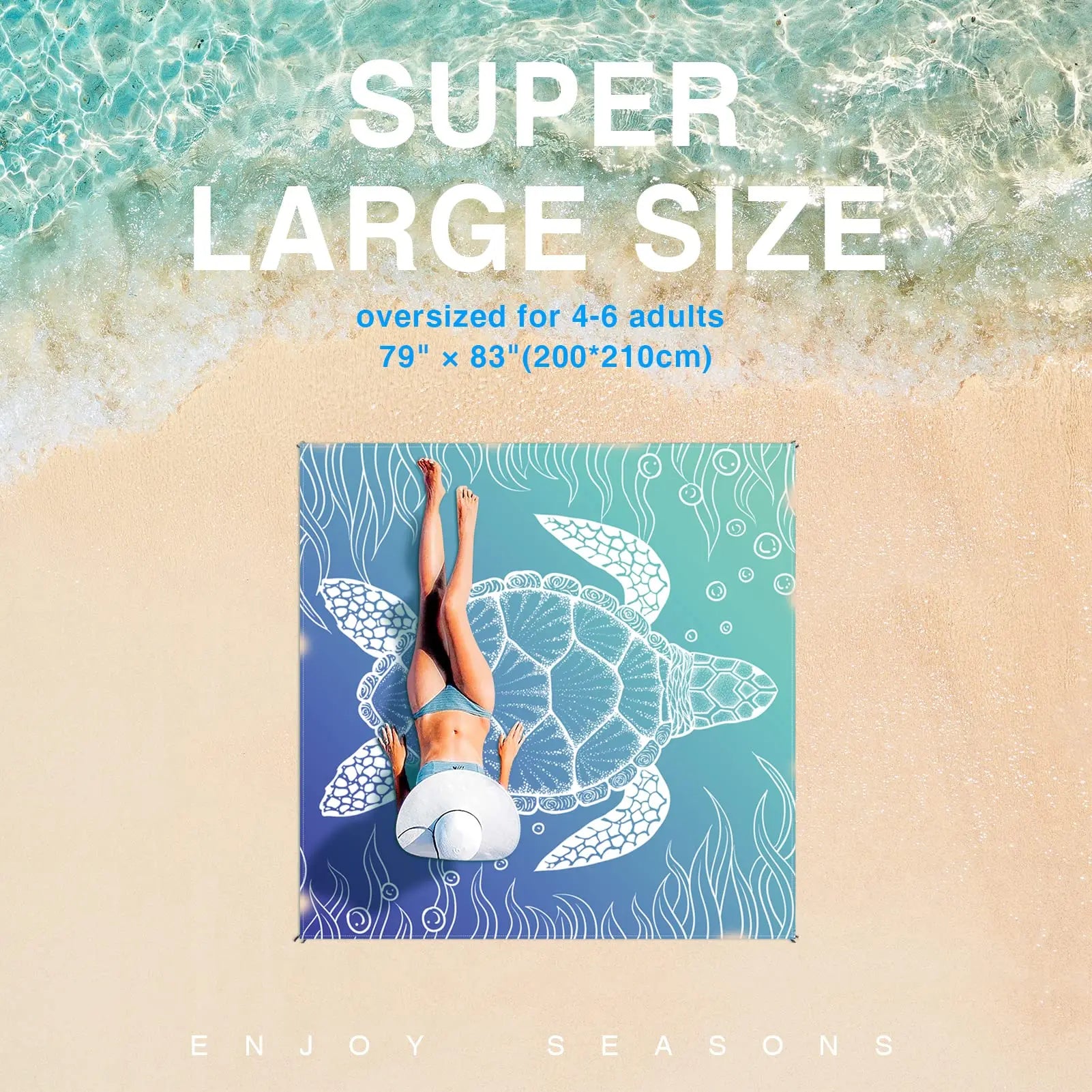 Tapis de Plage XXL Anti-Sable & Imperméable — 200×210 cm, Léger & Portable