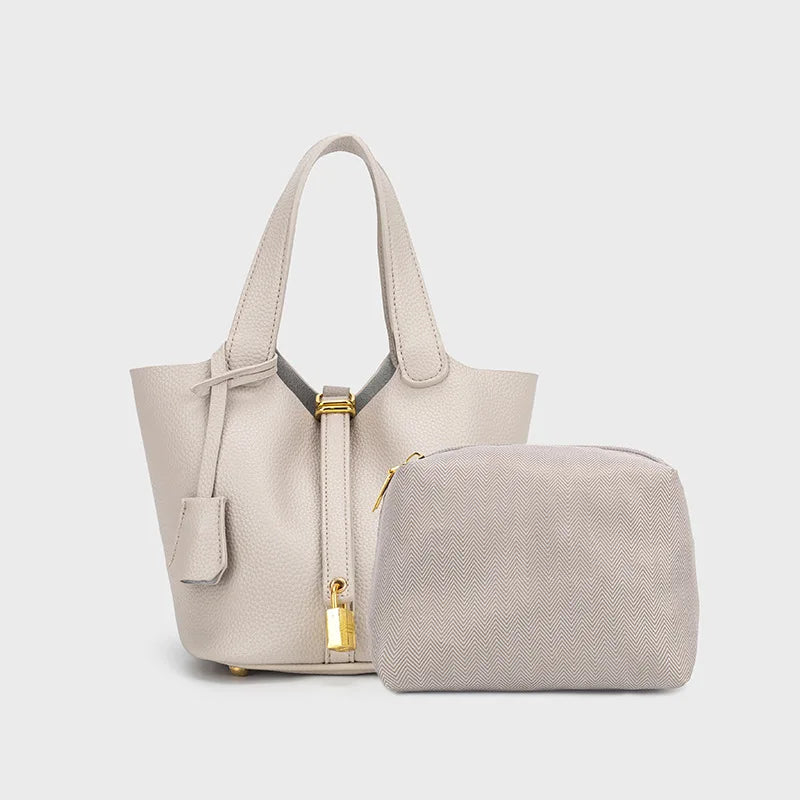 Sac Seau PU Style Panier — Sac À Main Femme Tendance Avec Pochette Intérieure