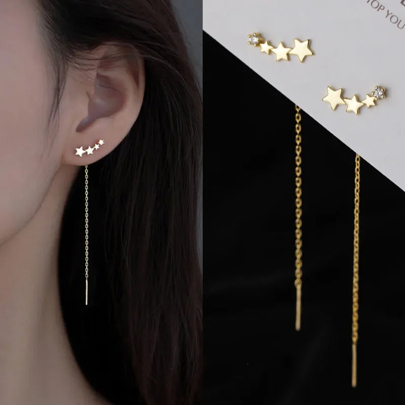 Boucles d'Oreilles Pendantes Zircon Cristal — Ear Line Rose Gold Femme