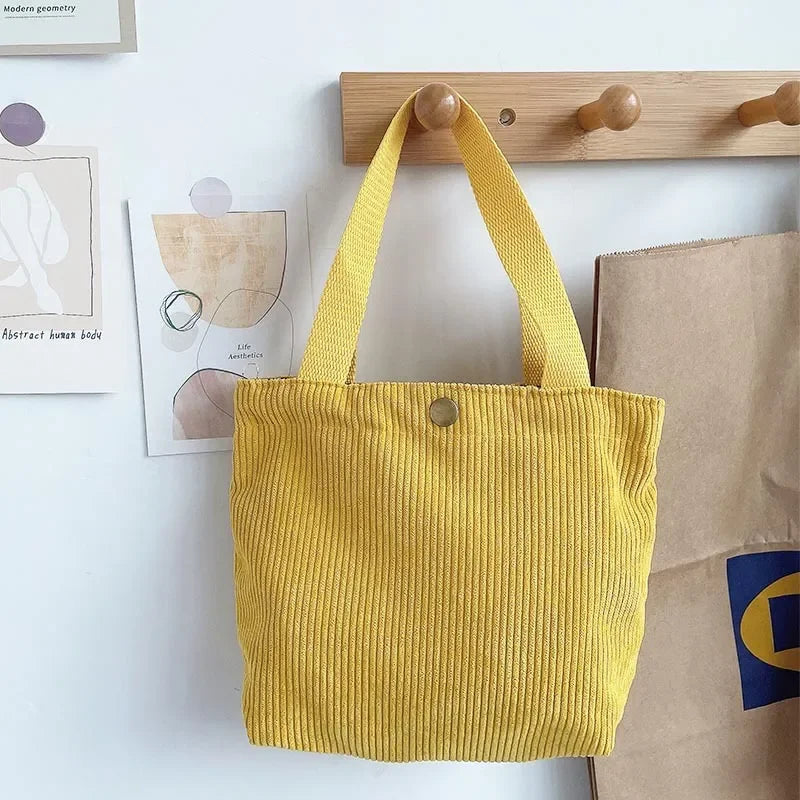 Mini Sac Velours Côtelé — Tote Bag Casual Réutilisable Femme 7 Coloris