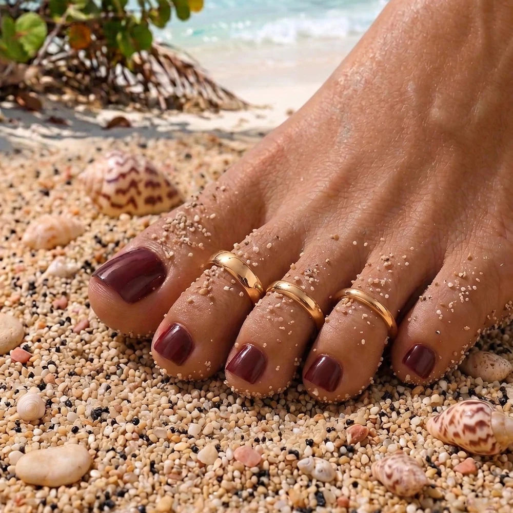 Bagues d'Orteil Dorées Fines Ajustables — Bijou Plage Été Acier Plaqué Or