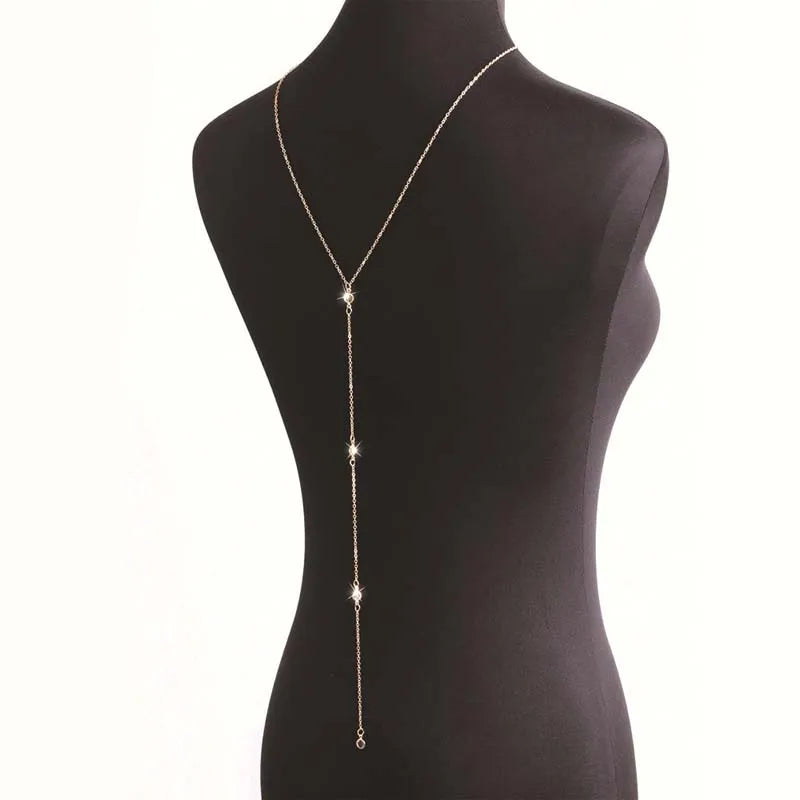 Chaîne de Dos Cristal Métal Doré — Bijou de Corps Zircon Femme Mariée