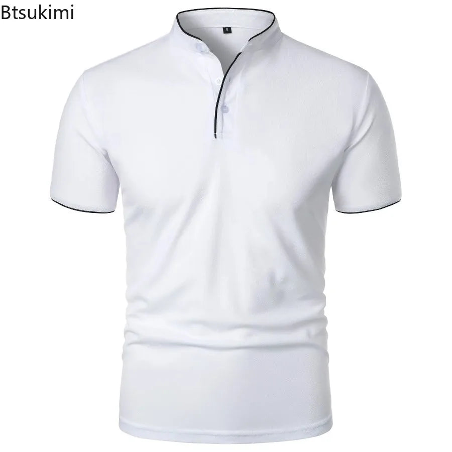 T-Shirt Homme Col Montant Patchwork Manches Courtes — Haut Casual Respirant Business