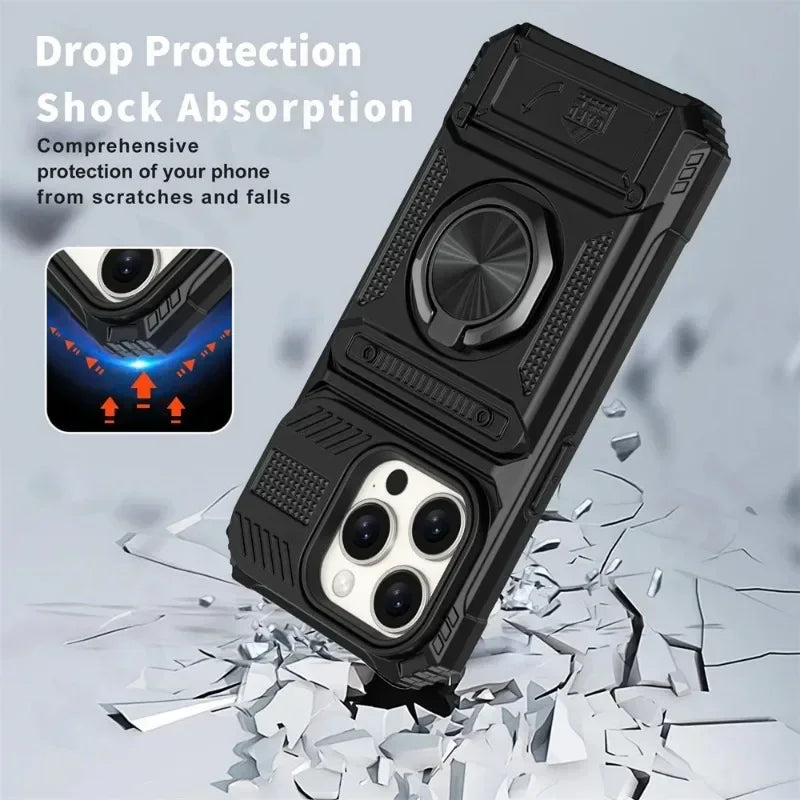 Étui Portefeuille Anneau Magnétique 360° – Compatible iPhone 11 à 16 Pro Max