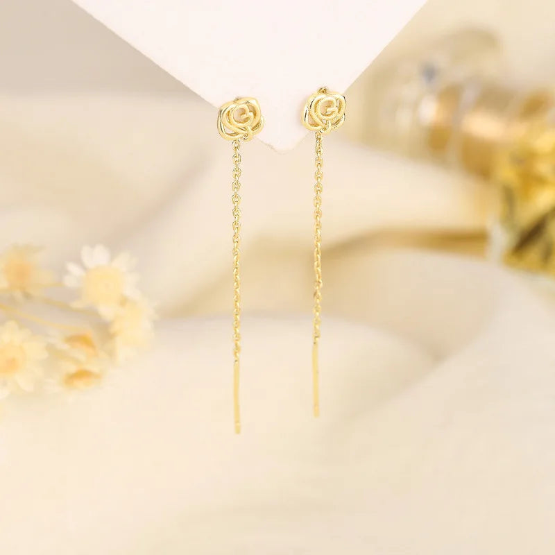 Boucles d'Oreilles Pendantes Zircon Cristal — Ear Line Rose Gold Femme