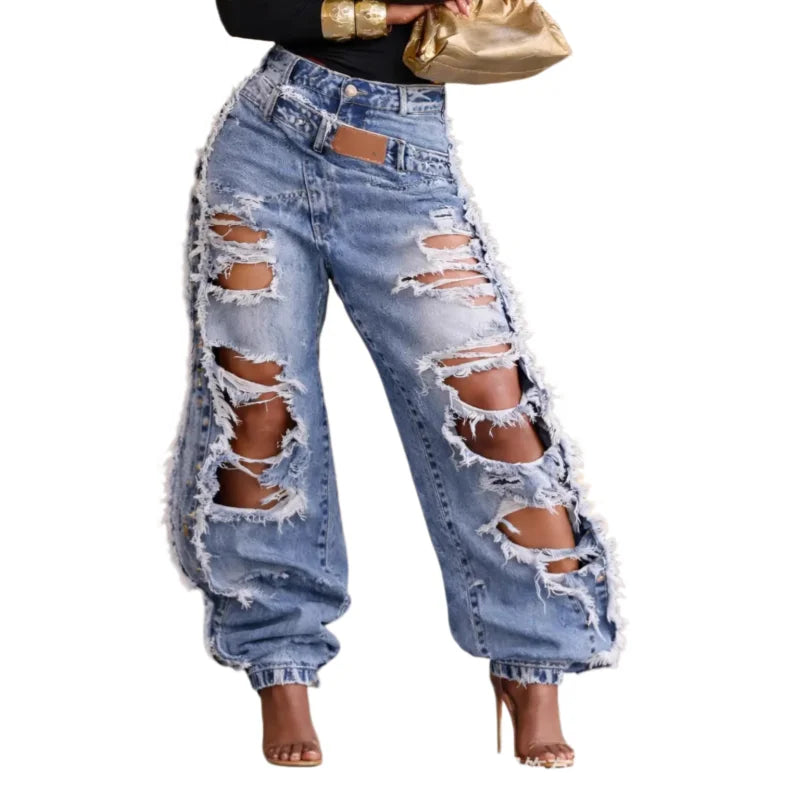 Jean Destroyé Jambe Droite Femme – Décontracté Cheville Lié Style Américain