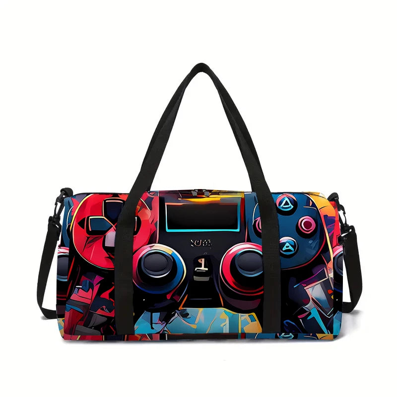 Sac de Voyage Polochon Manette de Jeu Néon — Sac Enfant Grande Capacité 45cm