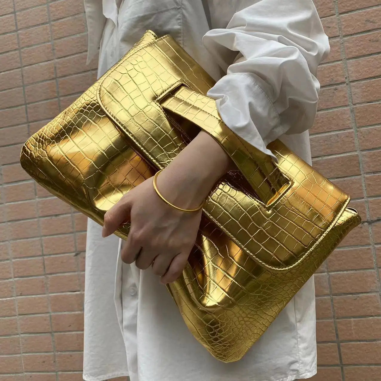 Sac À Main Cuir PU Motif Crocodile Grande Capacité — Sac Bandoulière Femme