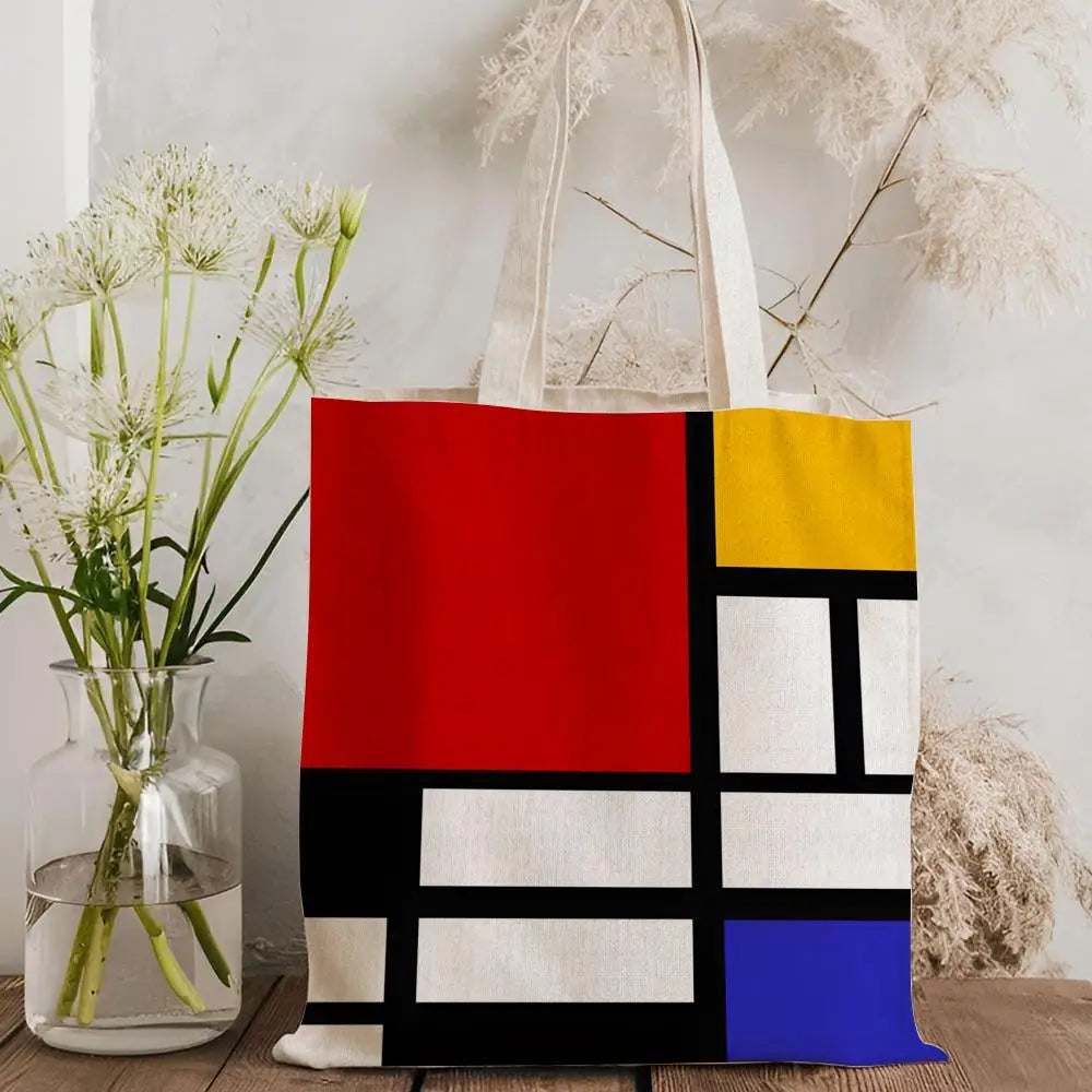 Tote Bag Canvas Style Mondrian — Sac Courses Éco-Responsable Grande Capacité