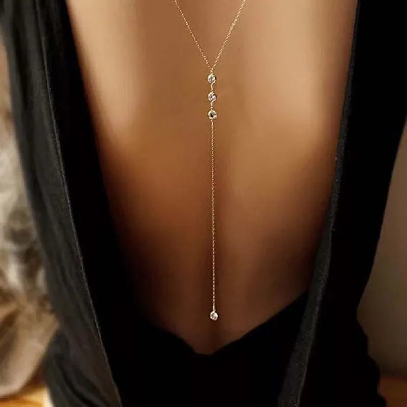 Chaîne de Dos Cristal Métal Doré — Bijou de Corps Zircon Femme Mariée