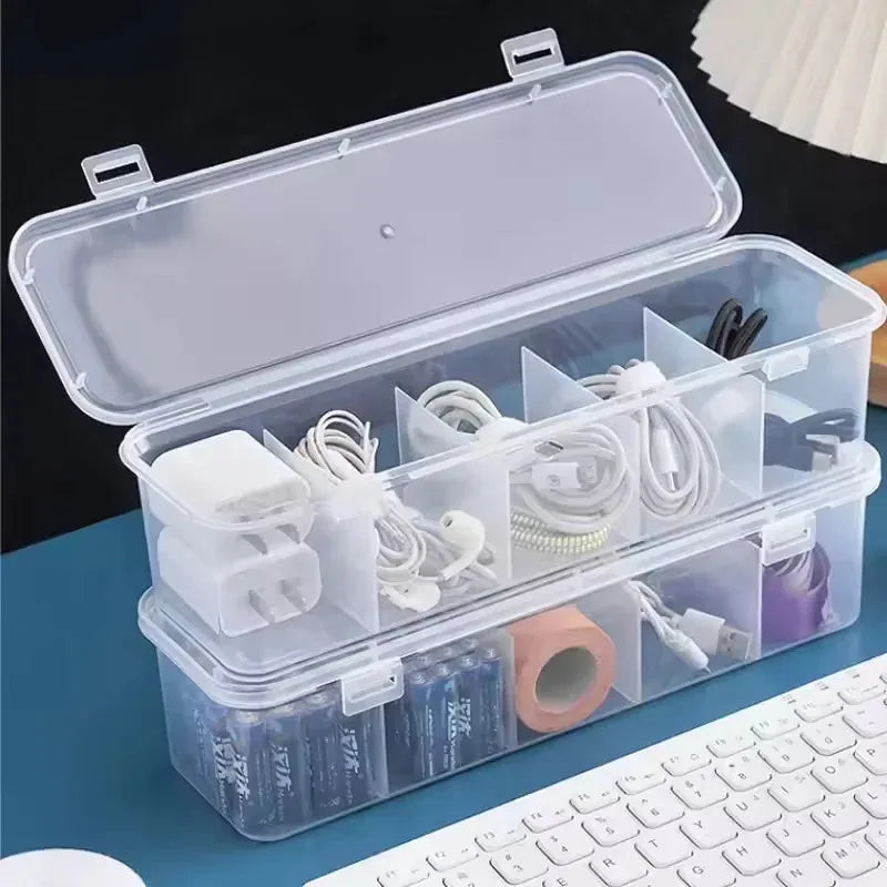 Boîte de Rangement Transparente pour Câbles — Organiseur avec Couvercle Anti-poussière