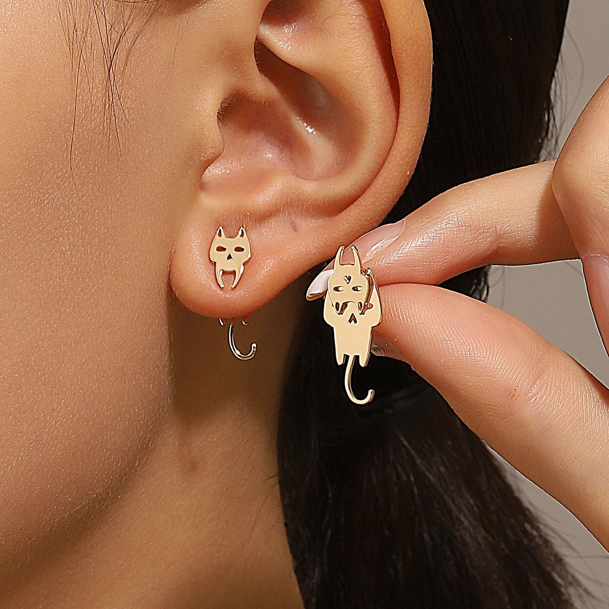 Boucles d'Oreilles Géométriques Carrées — Puces Triangles Détachables Acier Femme