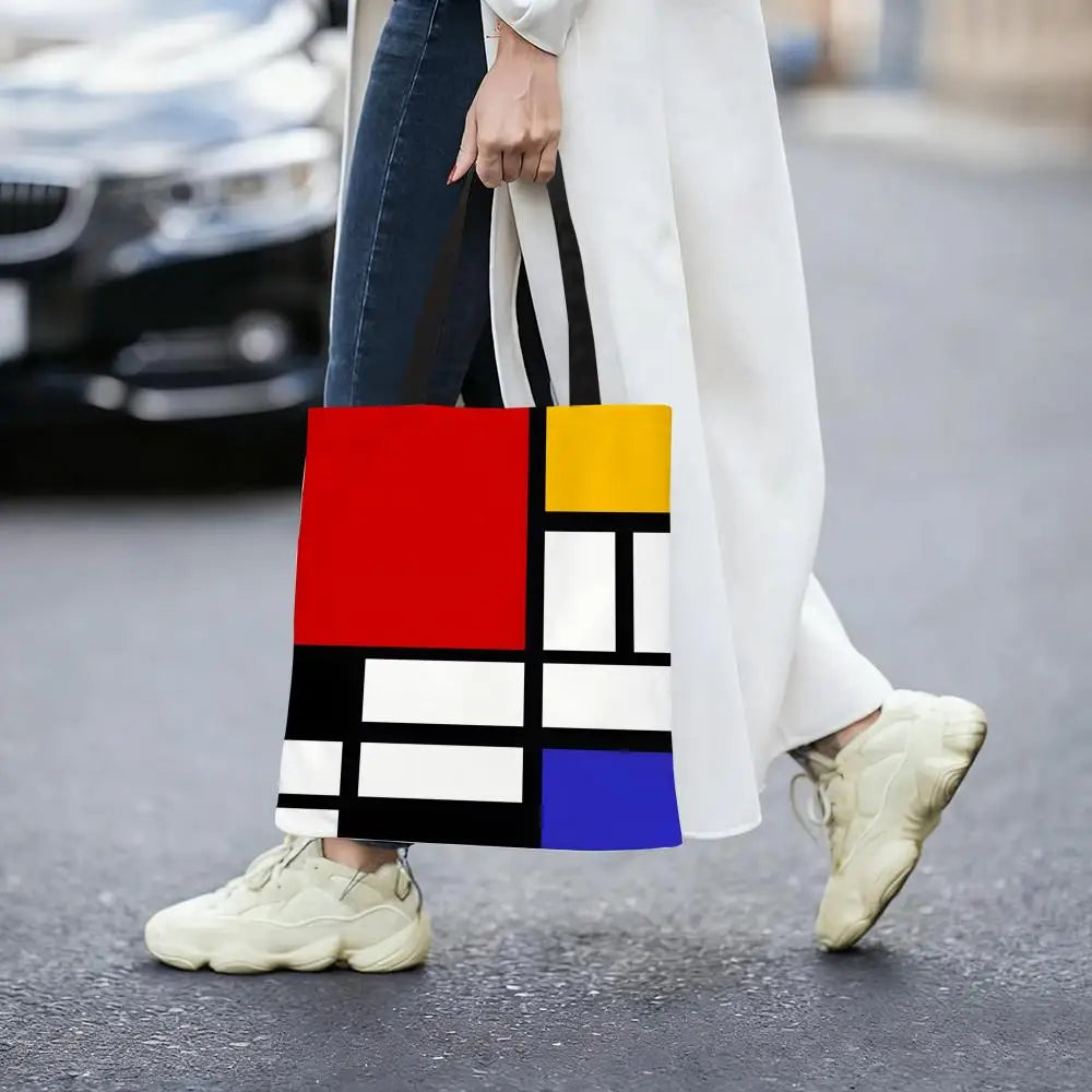 Tote Bag Canvas Style Mondrian — Sac Courses Éco-Responsable Grande Capacité