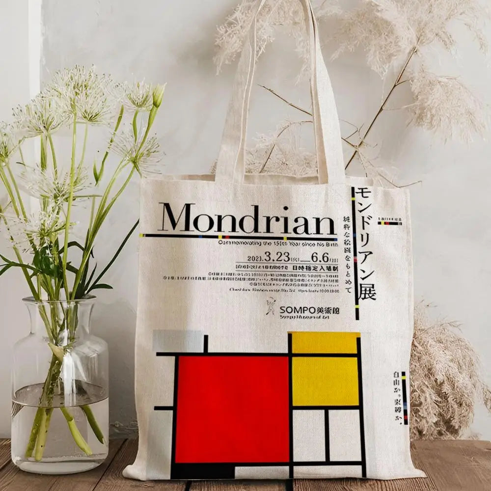 Tote Bag Canvas Style Mondrian — Sac Courses Éco-Responsable Grande Capacité