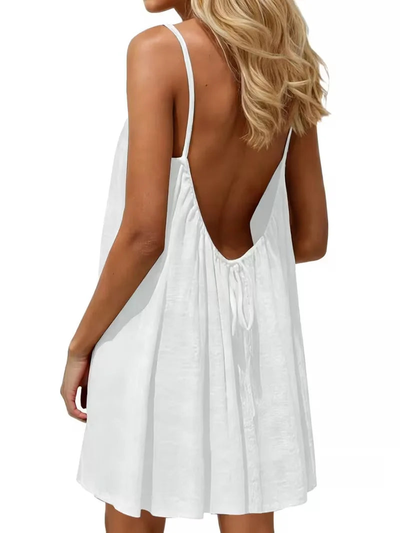 Robe Longue Dos Nu Femme — Coupe Ample Couleur Unie Style Plage Été