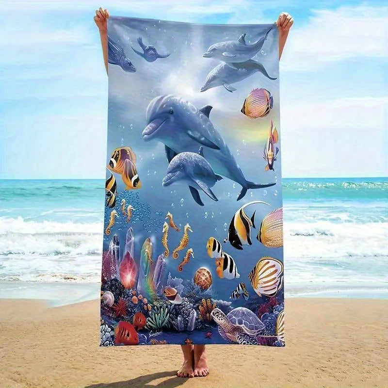 Serviette de Plage Motif Marin — Séchage Rapide, Anti-UV & Coupe-Vent