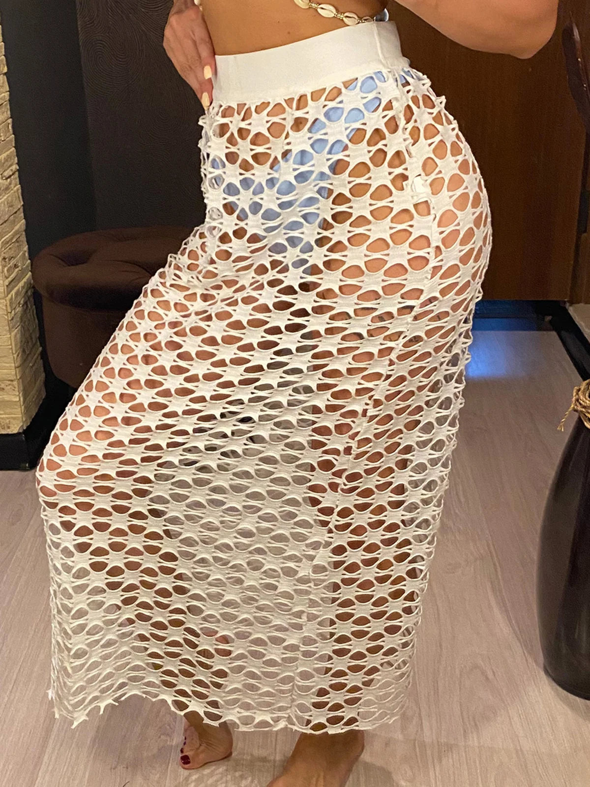 Tunique Cover-Up Crochet Ajourné Sexy Semi-Transparente — Robe Plage Femme