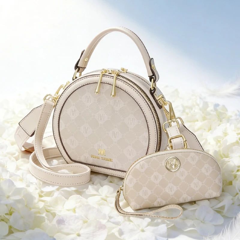 Ensemble 2 Sacs Ronds Bandoulière — Grand Sac + Pochette PU Femme Tendance