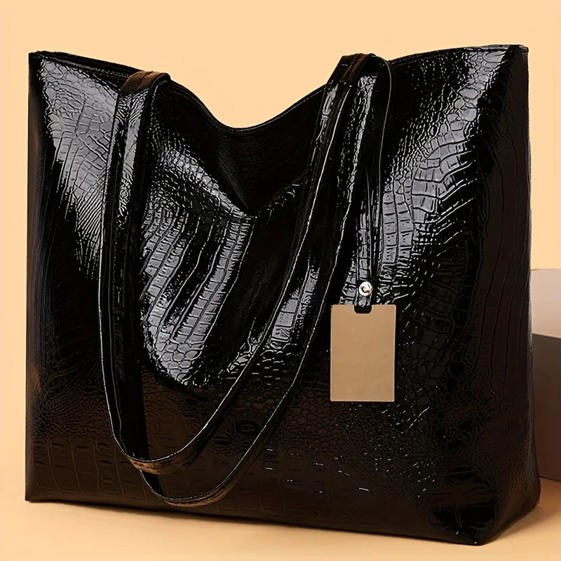Sac Cabas Vintage Grande Capacité — Tote Bag Finition Métallique Femme Bureau