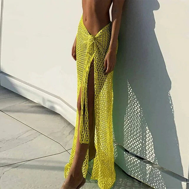Paréo Cover-Up Femme Crochet Ajourné — Jupe Portefeuille Plage Couleur Unie