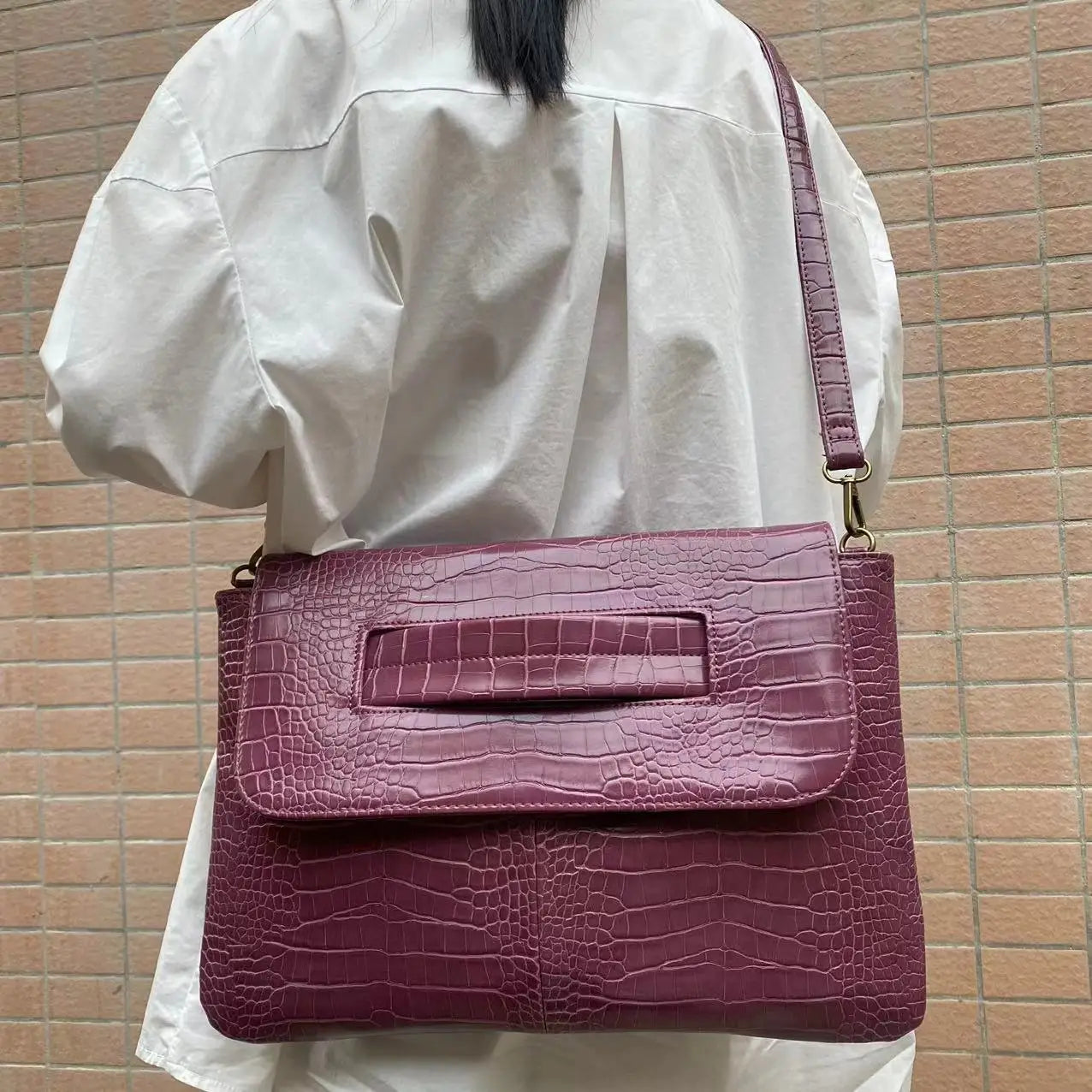 Sac À Main Cuir PU Motif Crocodile Grande Capacité — Sac Bandoulière Femme