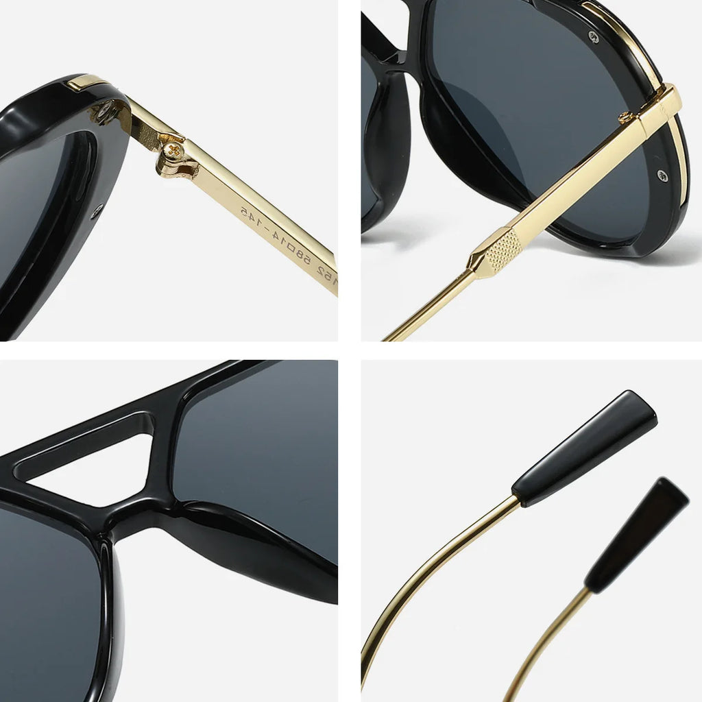 Lunettes de Soleil Aviateur Punk — Grande Monture Métal, Style Léopard, UV400, 4 Coloris