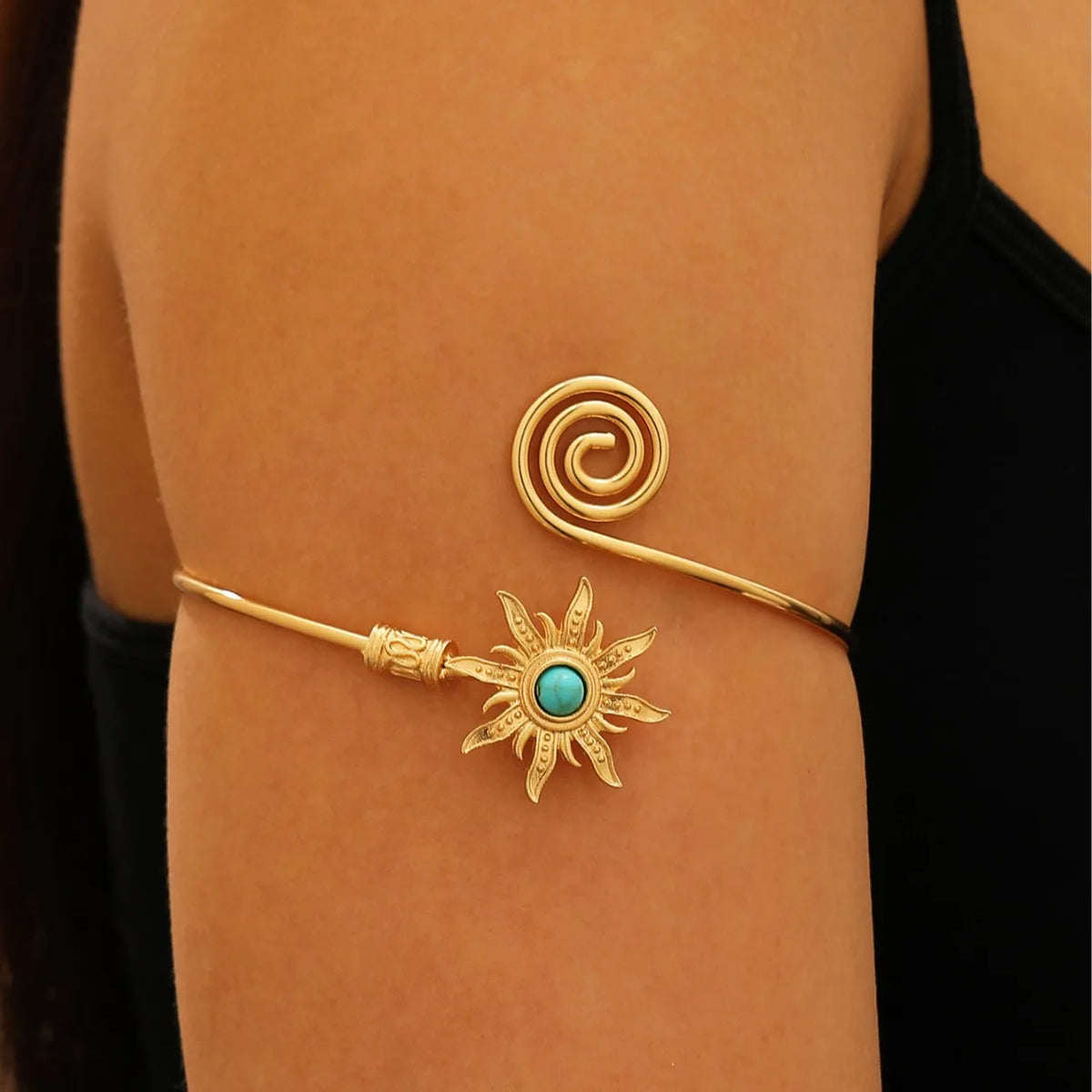 Bracelet Manchette Soleil Femme — Bangle Torsadé Ouvert Style Boho