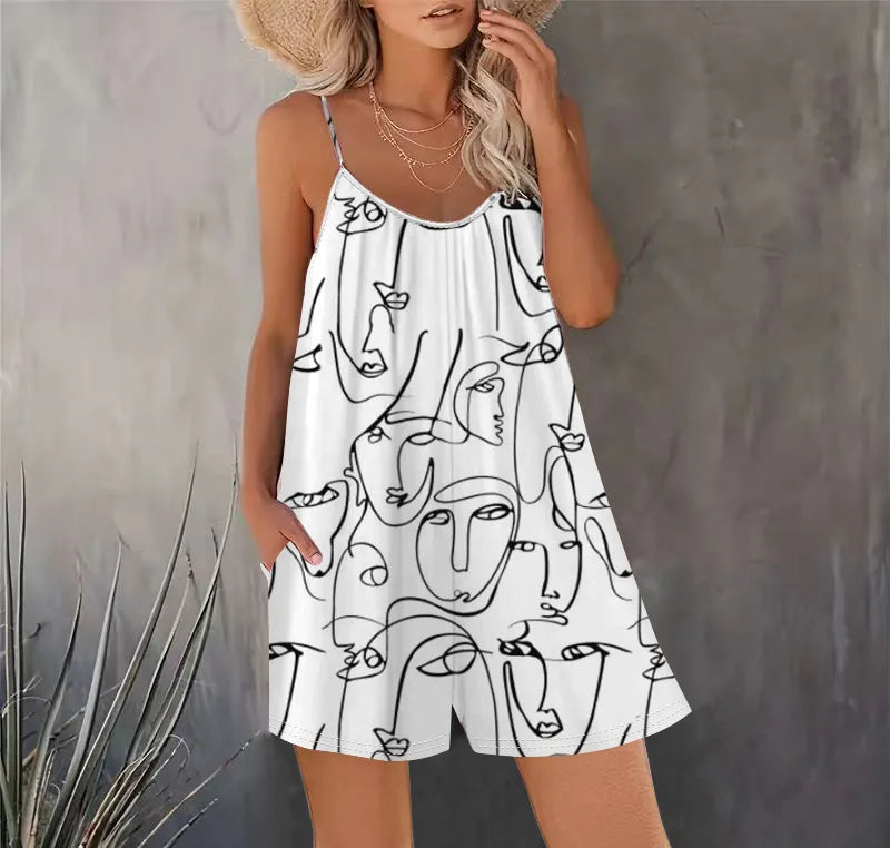 Combinaison Sans Manches Femme — Playsuit Casual Couleur Unie Printemps Été