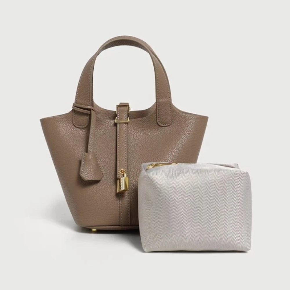 Sac Seau PU Style Panier — Sac À Main Femme Tendance Avec Pochette Intérieure