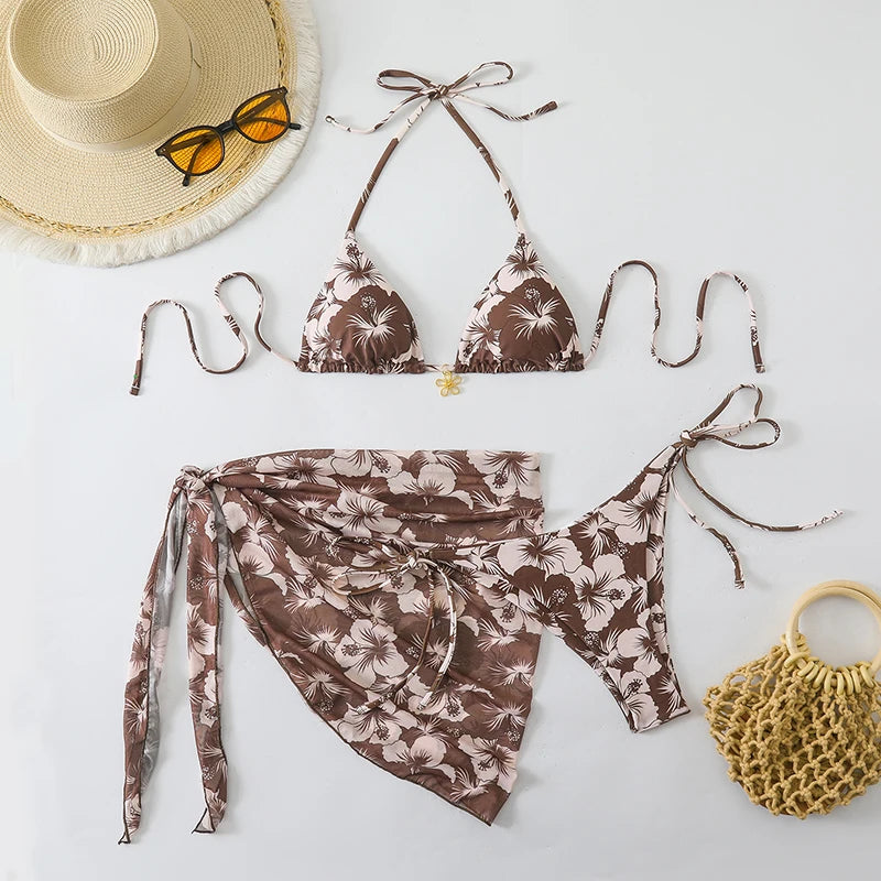 Ensemble Bikini 3 Pièces Triangle + Robe de Plage 2026 — Cover-Up Femme