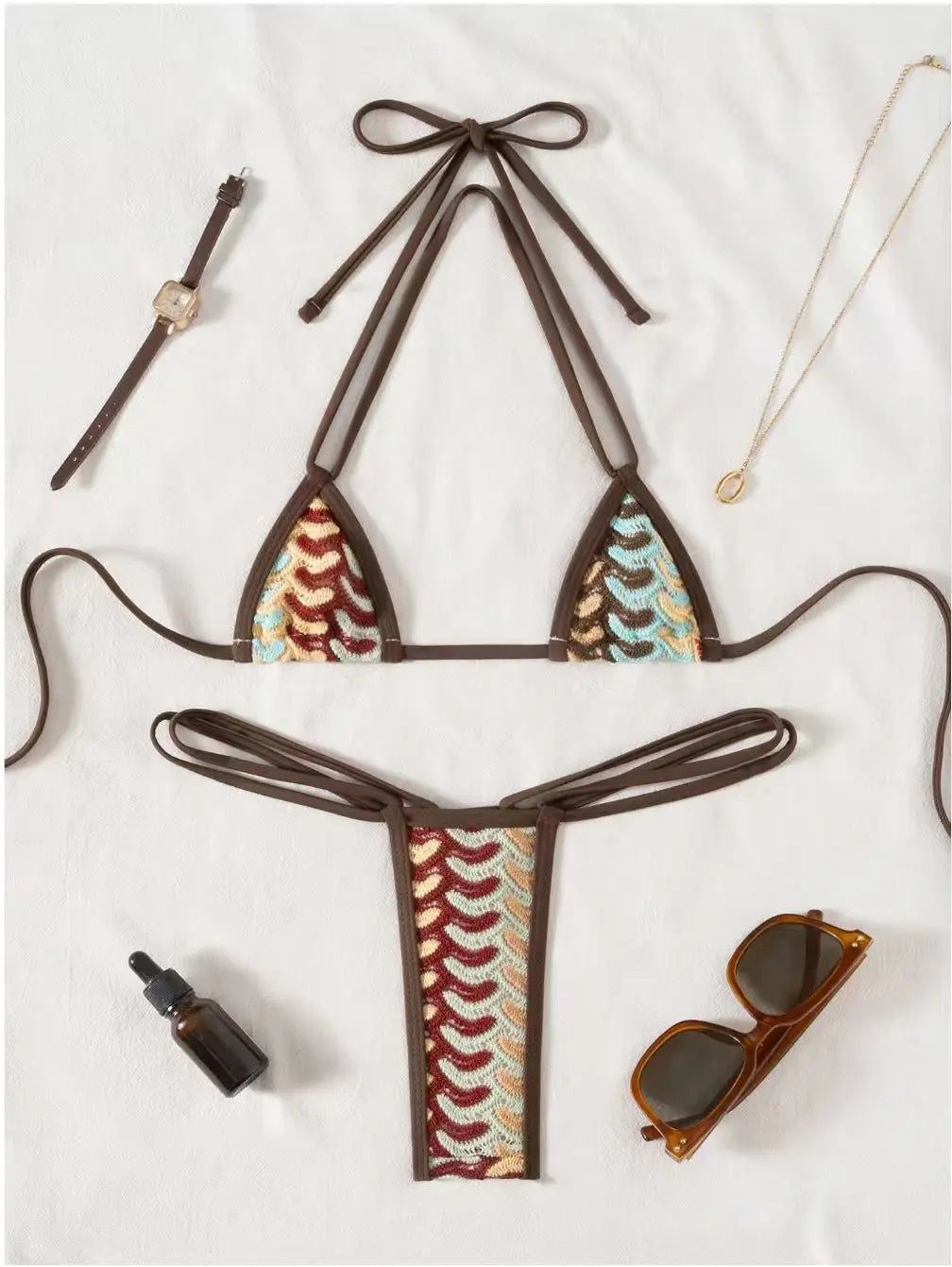 Bikini Tricoté Rayé Halter 2026 — Deux Pièces Femme