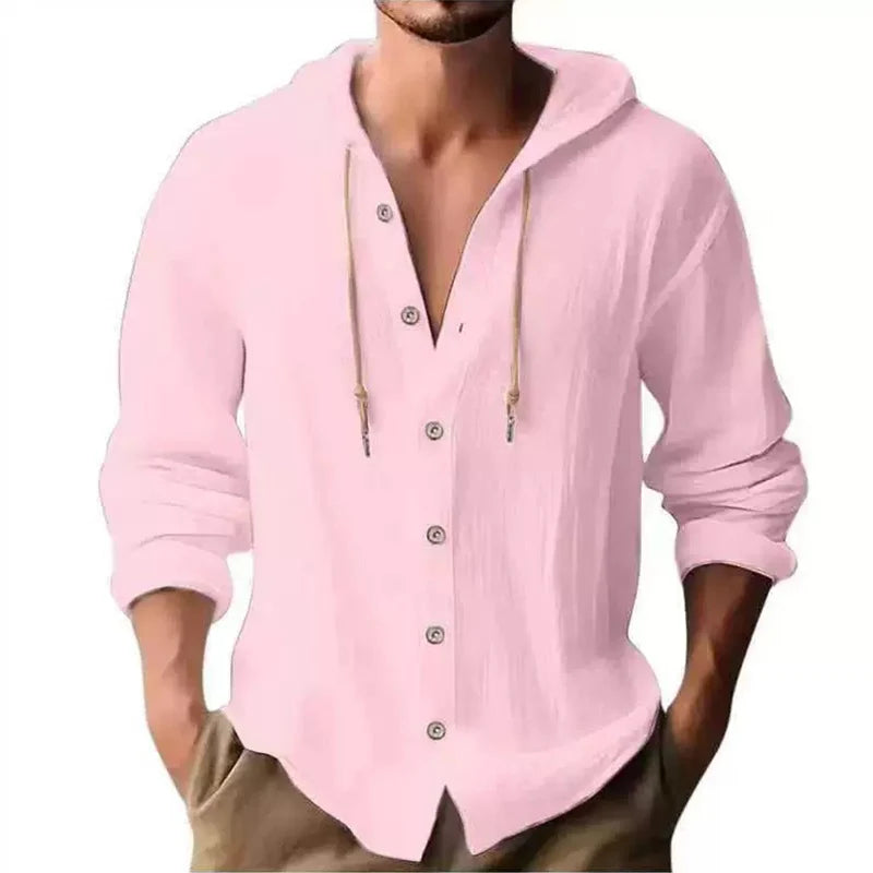 Chemise en Lin Homme à Capuche – Manches Longues, Style Streetwear